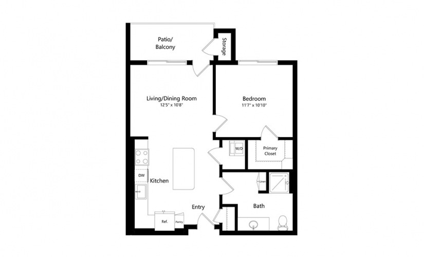 A1 - 1 bedroom floorplan layout with 1 bath and 658 square feet.