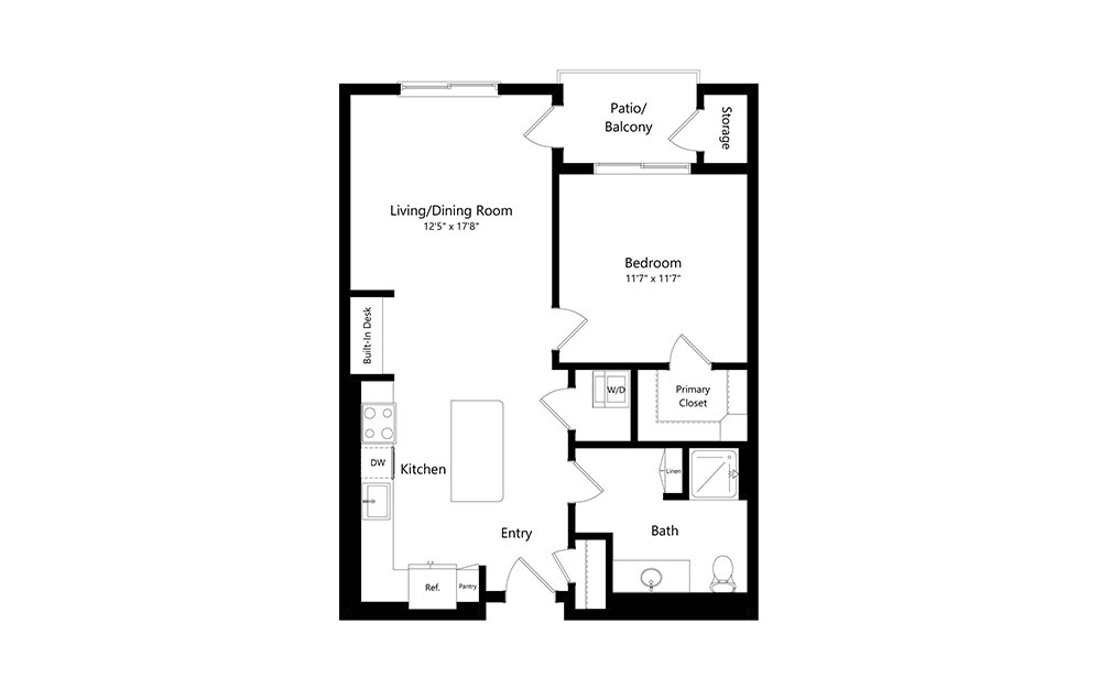 A2 - 1 bedroom floorplan layout with 1 bath and 748 square feet.