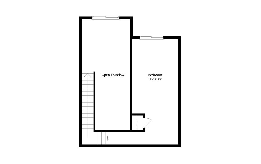 A2 Loft - 2 bedroom floorplan layout with 1 bath and 969 square feet. (Floor 2)