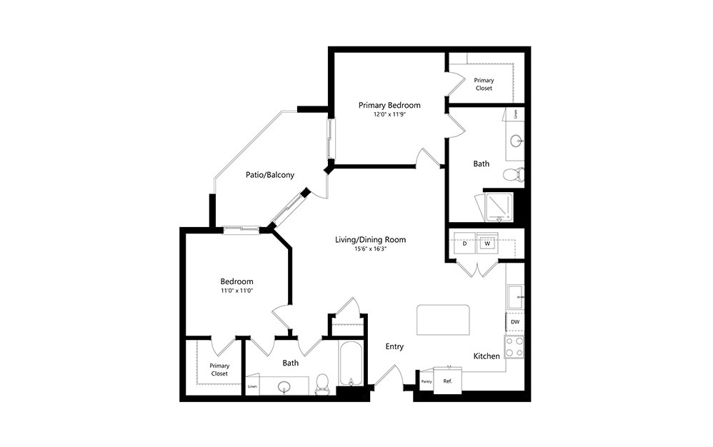 B4 - 2 bedroom floorplan layout with 2 baths and 1110 square feet.