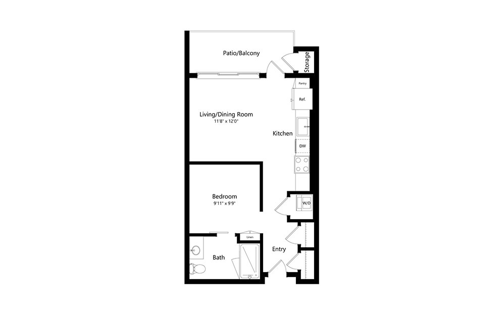S1 - Studio floorplan layout with 1 bath and 565 square feet. (Preview)