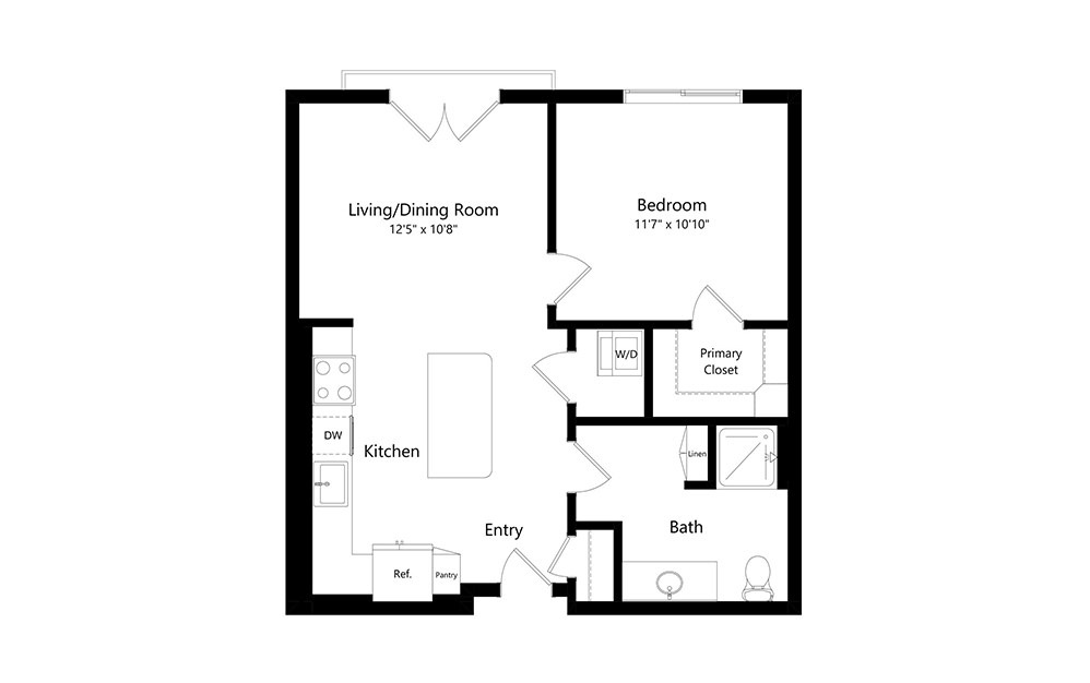 S3 - Studio floorplan layout with 1 bath and 658 square feet. (Preview)